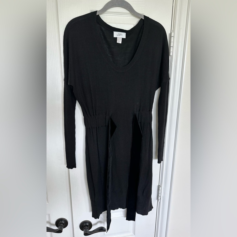 LOFT Black Long Sleeve Sweater Dress